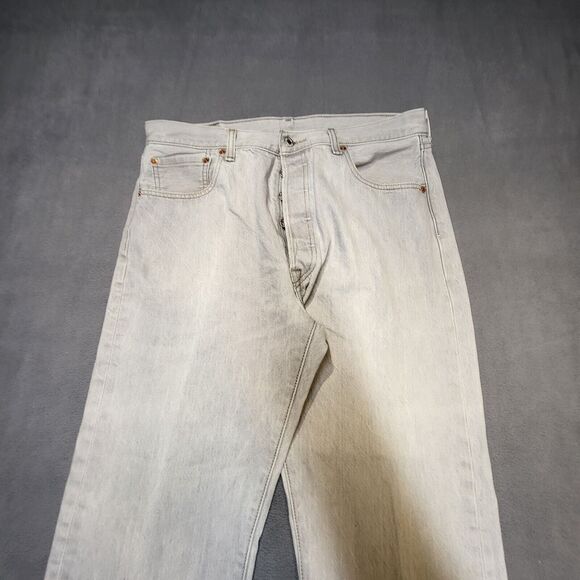 Levis 501 Mens 32x29 Gray Denim Jeans Straight Leg Button Fly Distressed - Picture 2 of 10